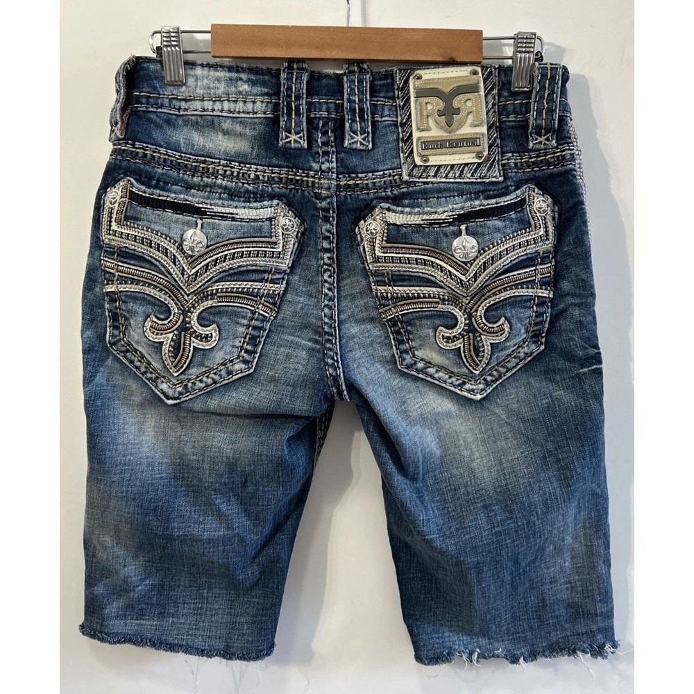 Mens Rock Revival‎ Jeans Shorts Jorts Sz 29 Distressed Frayed Cut Off